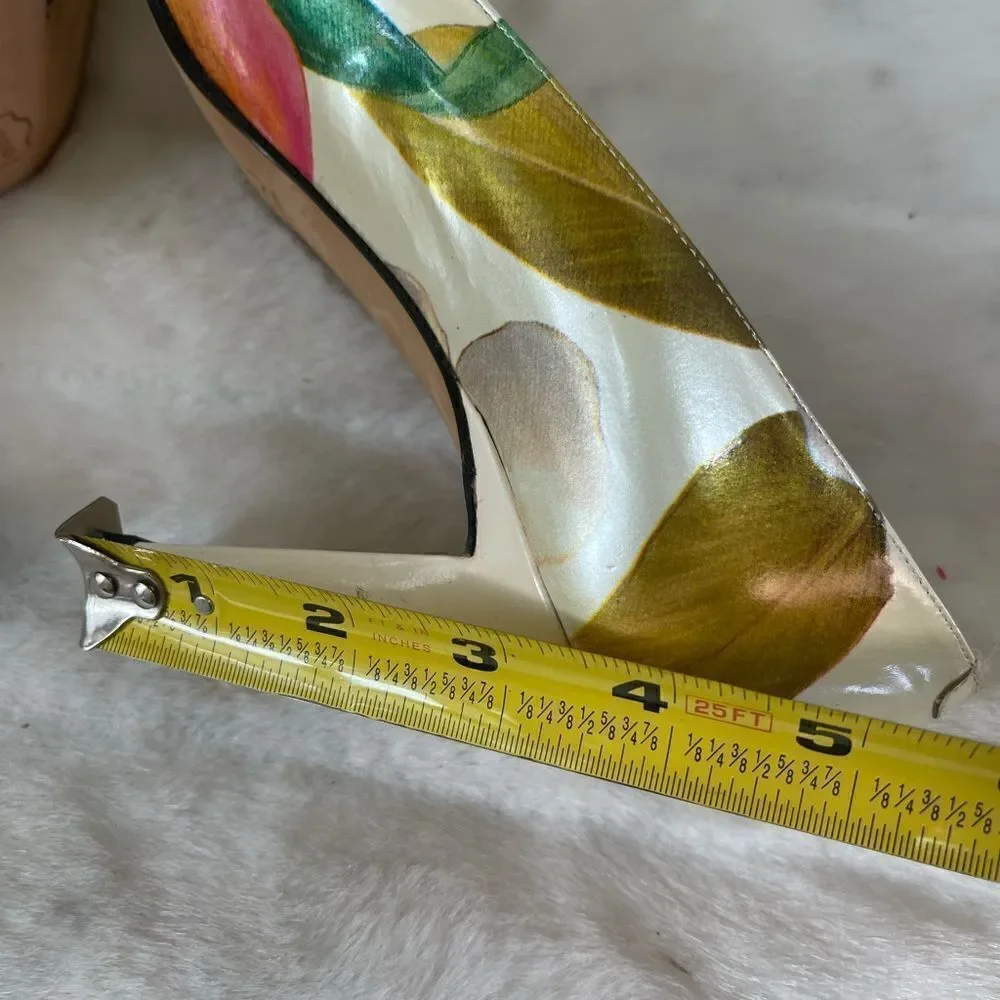 Paul Mèlian patent multi color marble prints slip on pumps square toe si…